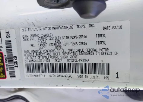 2018 Toyota Tacoma Sr5 z USA, uszkodzony, nr VIN 5TFAX5GN1JX114452